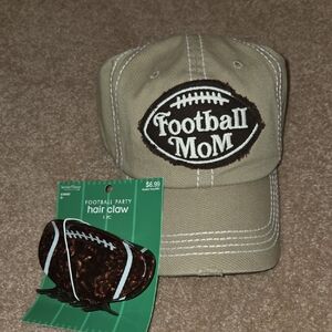 Football Mom Tan Cap and Brown Hair Claw Set